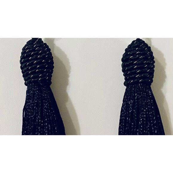 Gold & Black Wrapped Black Tassel Earrings - Picture 2 of 2